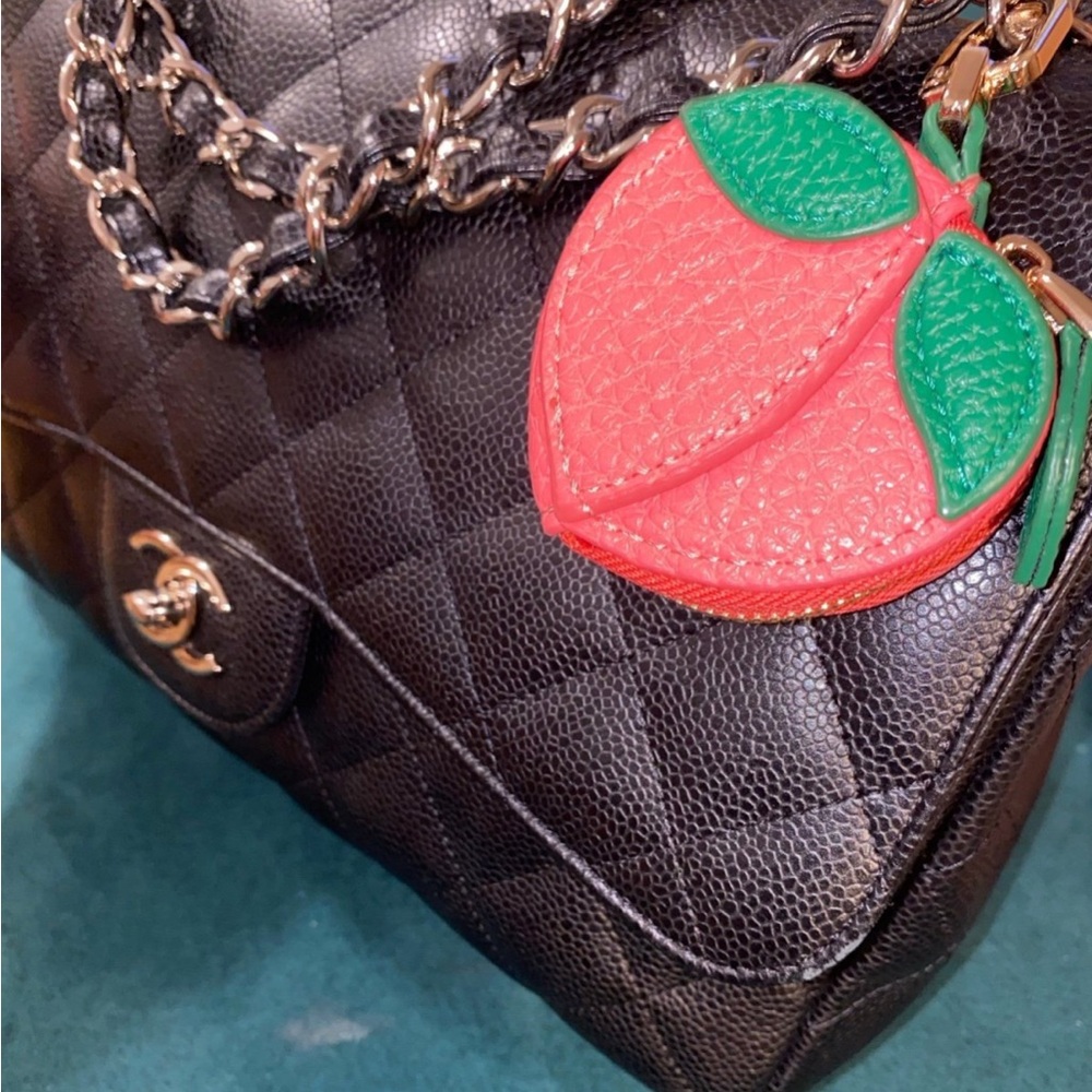 Last one! PEACH fruit bag charm, coin purse or airtag holder